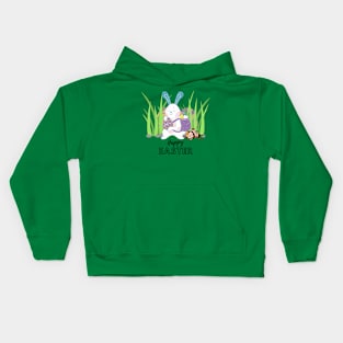 Happy easter bunny rabbit grass easter eggs illustration Kids Hoodie